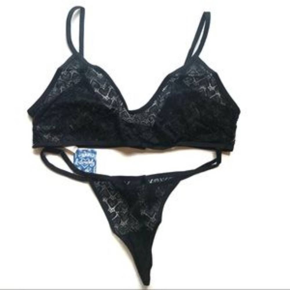 Free People Kelly Heart Lace Bra & Thong Set Size XL NEW - Picture 7 of 11